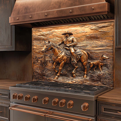 Cowboy Ride – Tempered Glass Backsplash for Kitchen | Horse Rider Copper Backsplash
