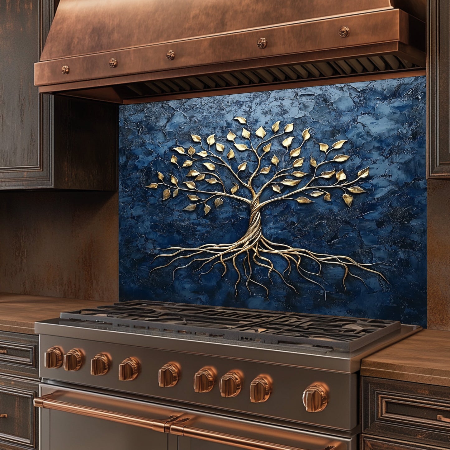 Golden Roots Tempered Glass Backsplash – Kitchen Backsplash for Stove