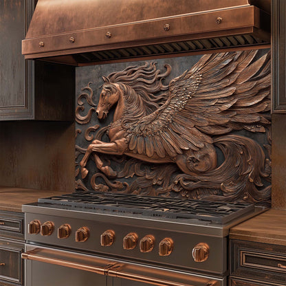 Copper Pegasus – Tempered Glass Backsplash for Kitchen Stove | Winged Horse Backsplash
