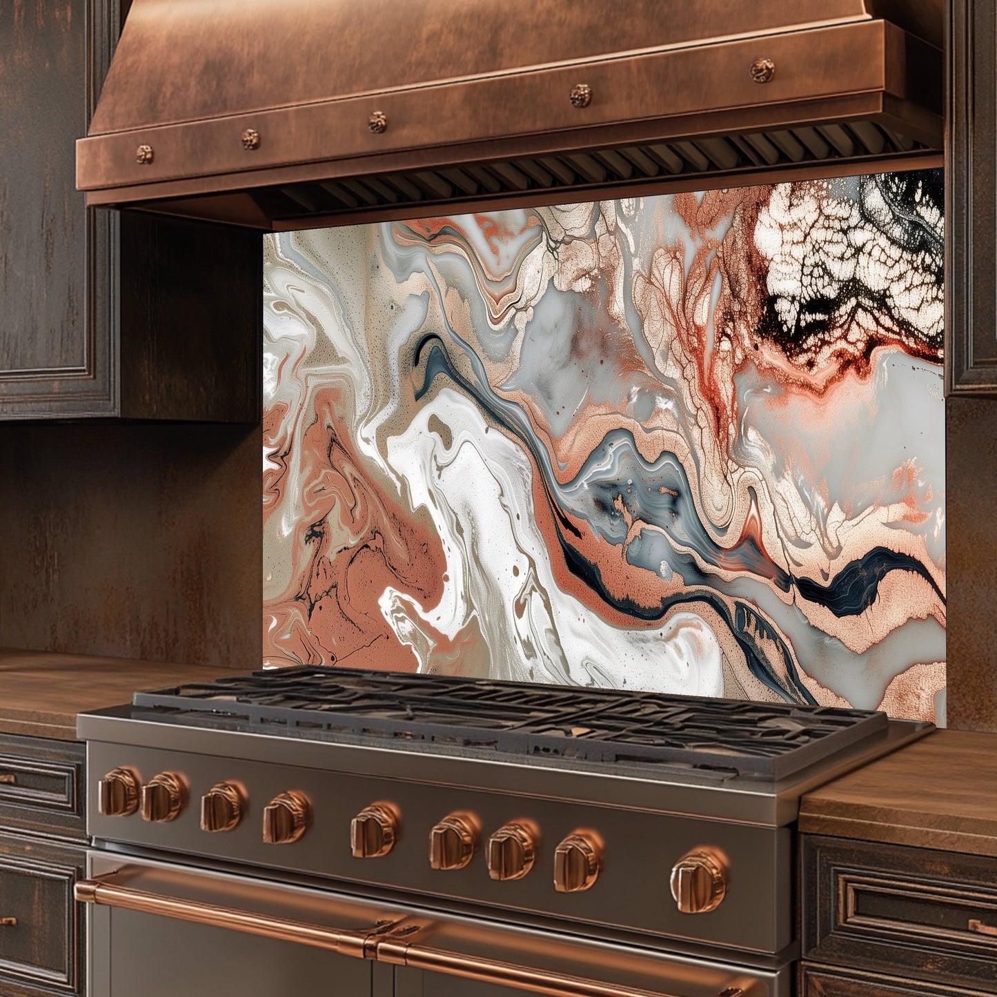 Glass Kitchen Backsplash – Copper Cream Marble Swirl Art Splashback