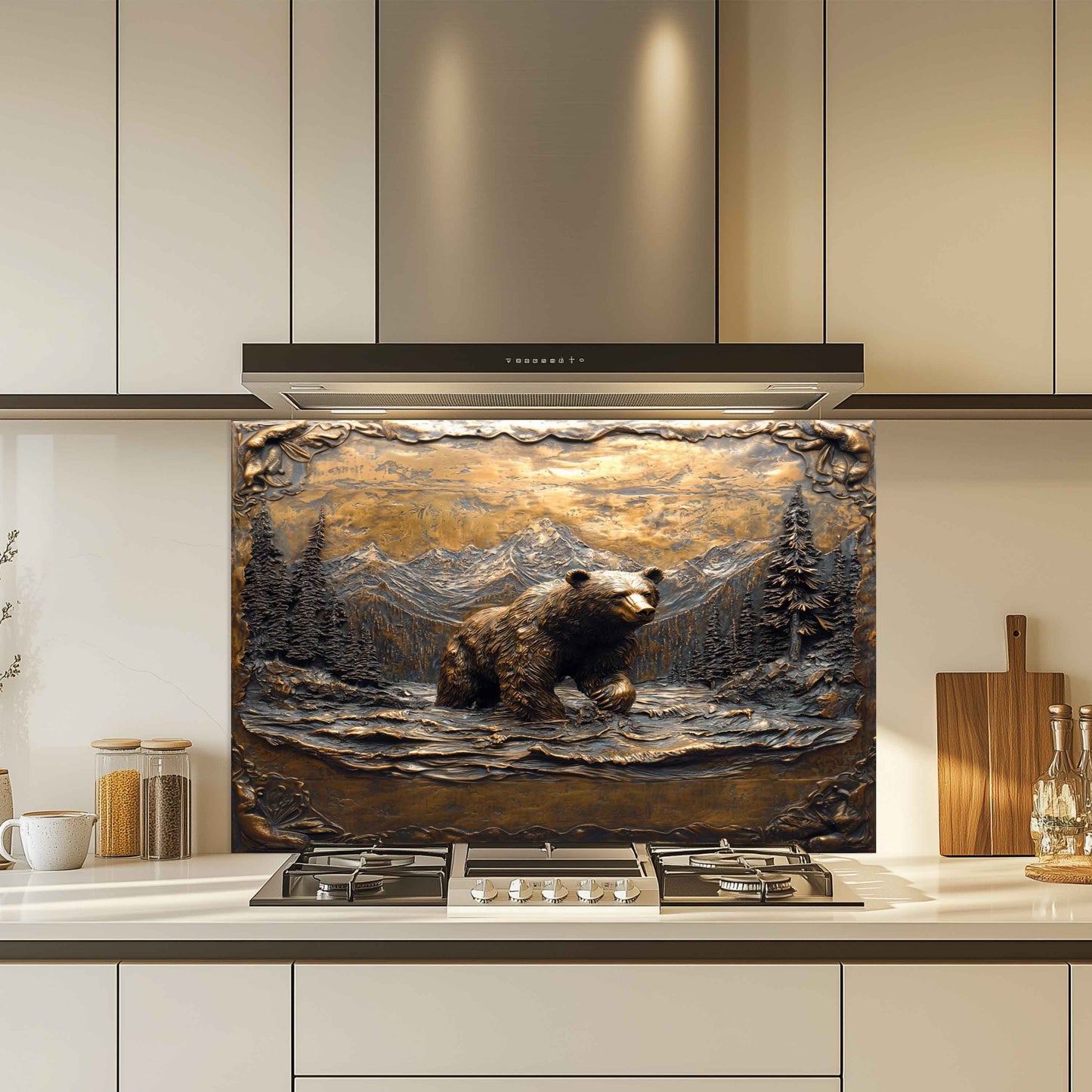 Forest Roar Bear – Tempered Glass Backsplash for Kitchen Stove