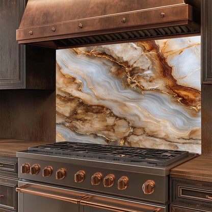 Onyx Gold – Tempered Glass Backsplash for Kitchen | Marble & Agate Look Backsplash