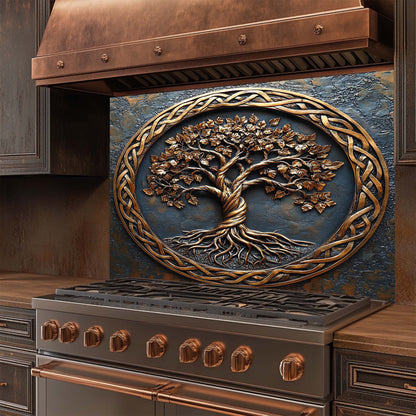 Rooted Soul – Tempered Glass Backsplash for Stove | Tree of Life Copper Look Backsplash
