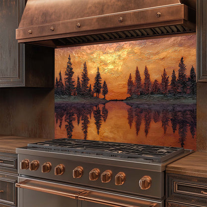 Sunset Reflection – Tempered Glass Backsplash for Kitchen – Copper Look Glass Backsplash