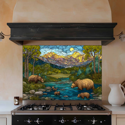 Stained Glass Look Golden Summit – Tempered Glass Backsplash For Rustic Homes