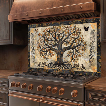 Mystic Grove – Tempered Glass Backsplash for Kitchen | Tree of Life Fantasy Forest Backsplash