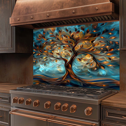 Copper Roots – Tempered Glass Backsplash for Kitchen Stove | Tree of Life Backsplash