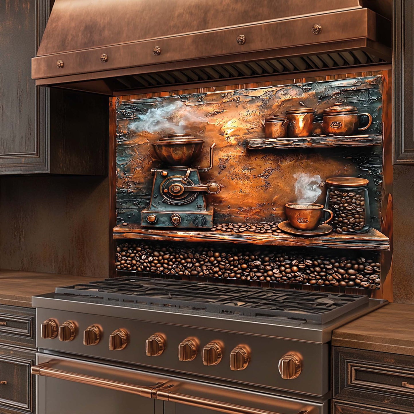 Brew & Beans – Tempered Glass Backsplash for Kitchen | Coffee Grinder Stove Backsplash