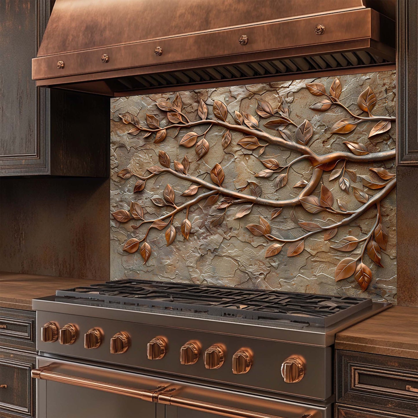 Copper Vine – Tempered Glass Backsplash for Kitchen – Copper Look Glass Backsplash