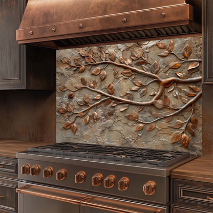 Copper Vine – Tempered Glass Backsplash for Kitchen – Copper Look Glass Backsplash