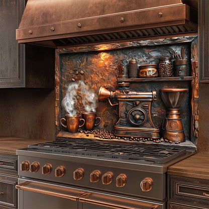 Copper Brew – Tempered Glass Backsplash for Kitchen | Coffee Machine Stove Backsplash
