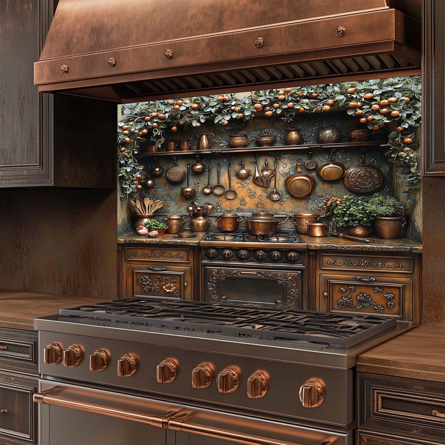 Orchard Hearth – Tempered Glass Backsplash for Kitchen Stove | Copper Look Splashback