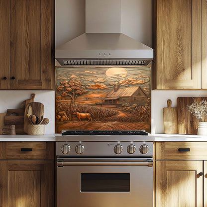 Harvest Home Tempered Glass Backsplash – Rustic Farmhouse Kitchen Backsplash Panel