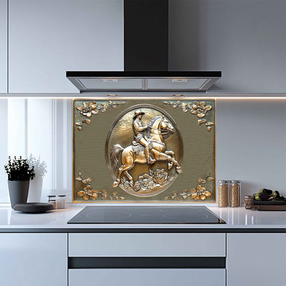 Copper Rider Tempered Glass Backsplash – Western Cowboy Kitchen Stove Backsplash
