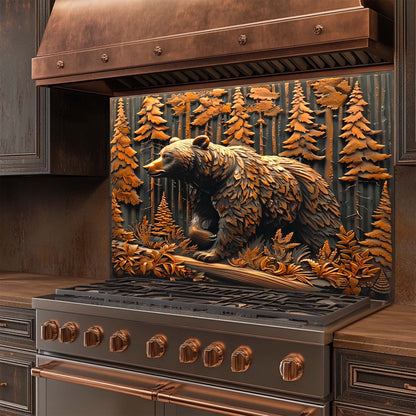 Forest Guardian – Tempered Glass Backsplash for Kitchen Stove | Copper Look Backsplash