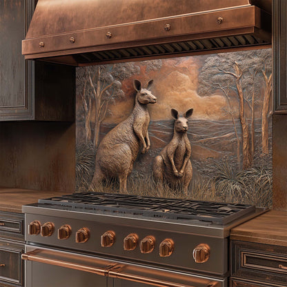 Copper Kangaroos – Tempered Glass Backsplash for Kitchen Stove | Wildlife Backsplash