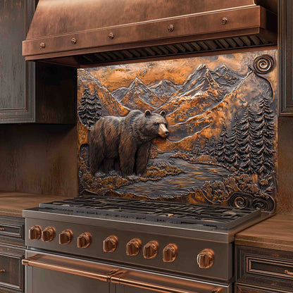 Rustic Style Tempered Glass Backsplash – Bear and Mountain River Kitchen Panel