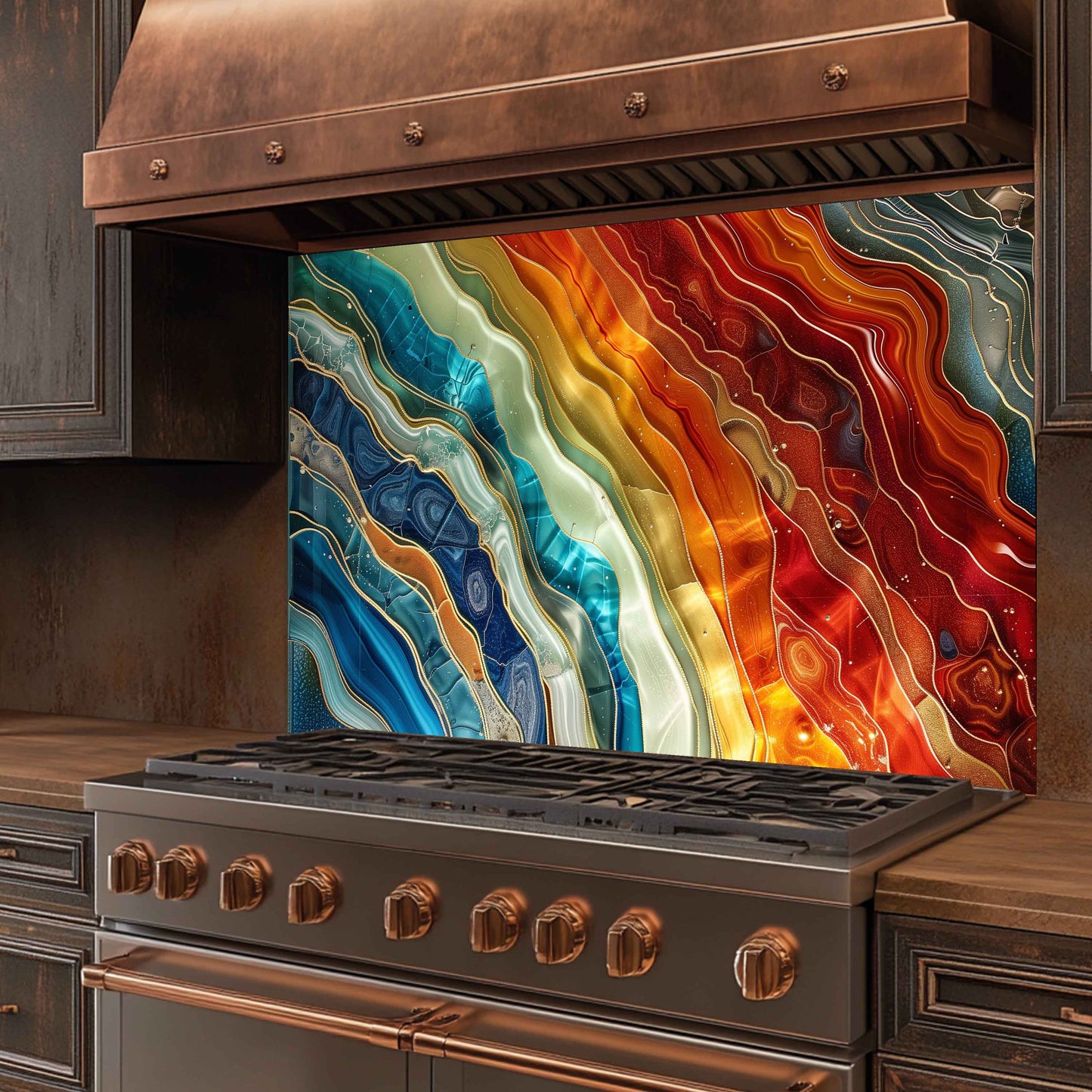 Tempered Glass Backsplash for Kitchen – Lava & Ocean Waves
