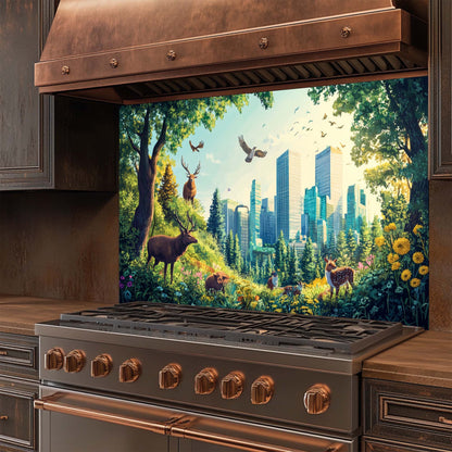Emerald Haven – Tempered Glass Backsplash for Kitchen | Vibrant Forest City Backsplash