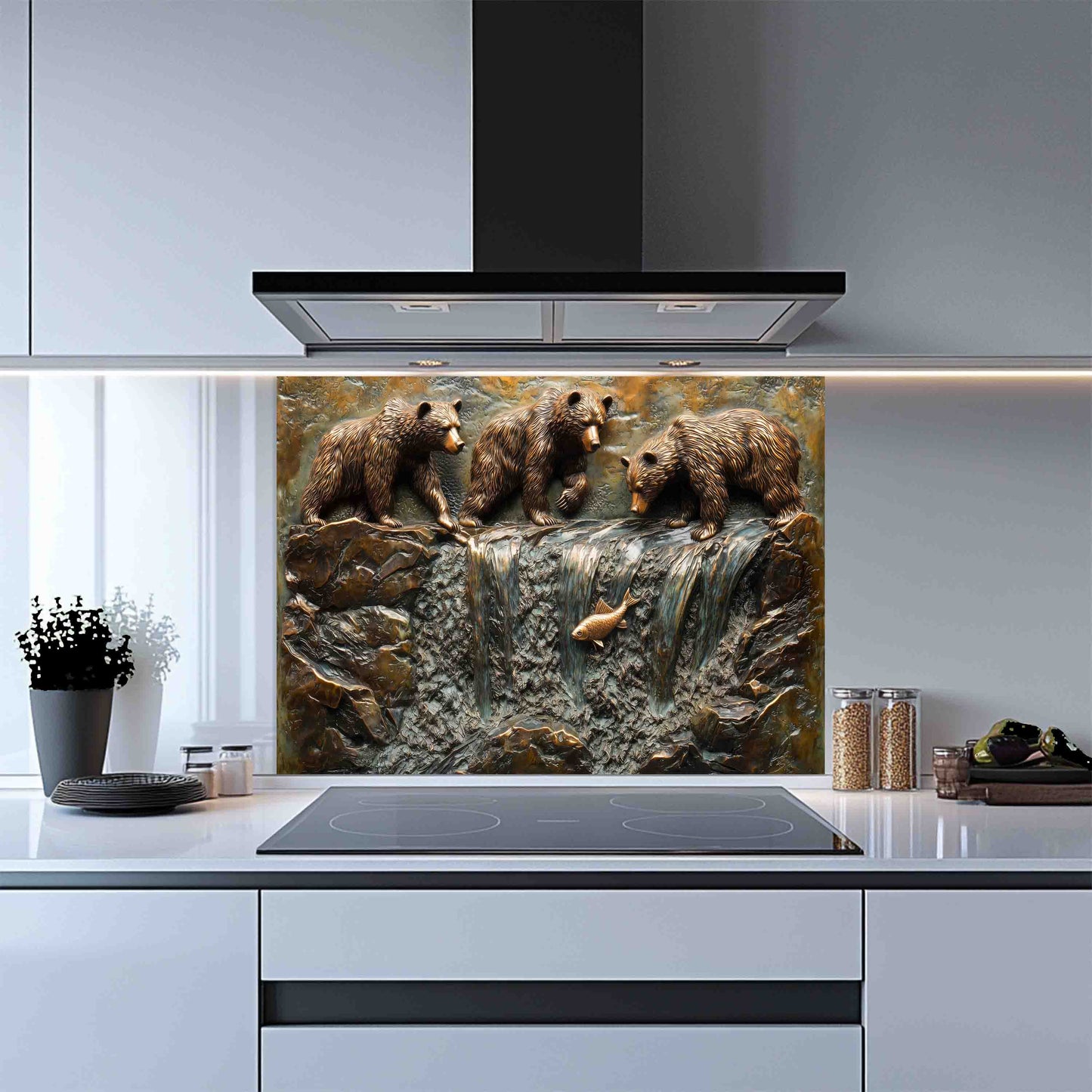Bear Creek Copper Look – Tempered Glass Backsplash for Kitchen Stove