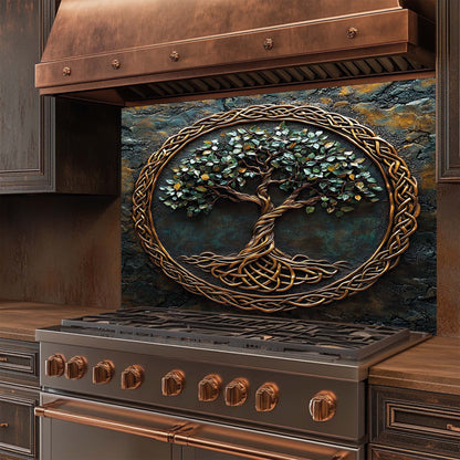 Golden Canopy – Tree of Life Tempered Glass Backsplash | Celtic Copper Look Backsplash