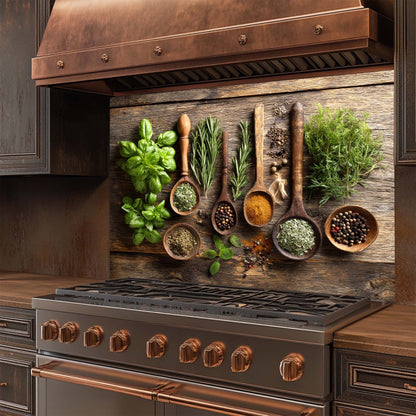 Herbal Harmony – Tempered Glass Backsplash for Kitchen Stove | Rustic Botanical Backsplash