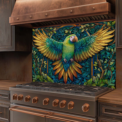 Verdant Flight – Tempered Glass Backsplash for Kitchen Stove | Parrot Mosaic Backsplash