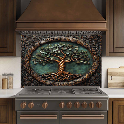Durable Tempered Glass Backsplash – Kitchen Backsplash with Tree of Life Design