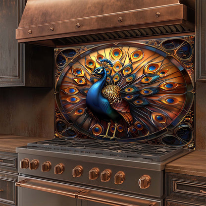 Royal Bloom – Tempered Glass Backsplash for Kitchen Stove | Majestic Peacock Backsplash