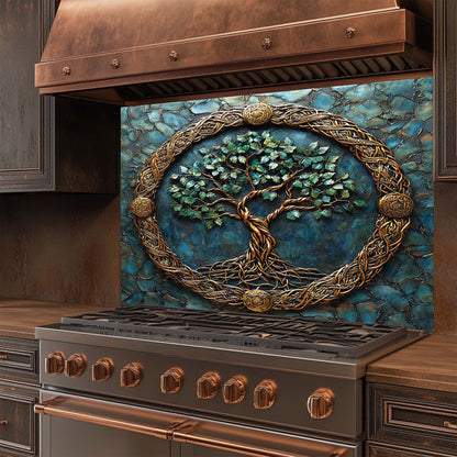 Celtic Embrace – Tempered Glass Backsplash for Kitchen Stove | Copper Look Backsplash