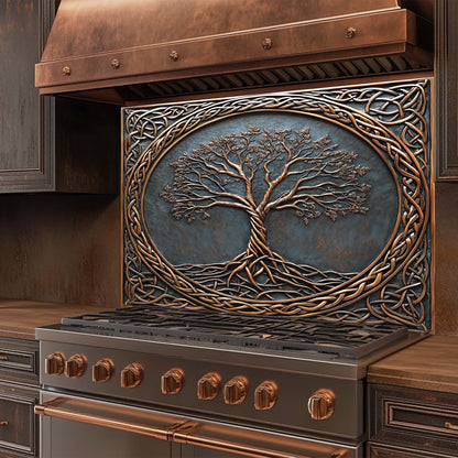 Bronze Roots Tempered Glass Backsplash – Tree of Life Copper Look Kitchen Backsplash