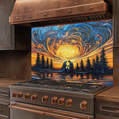 Sacred Light – Tempered Glass Backsplash for Kitchen Stove | Holy Family Sunset Backsplash