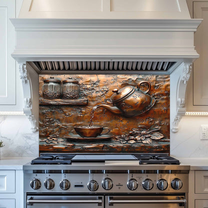 Herbal Tea Tempered Glass Backsplash – Copper Look Rustic Backsplash for Kitchen