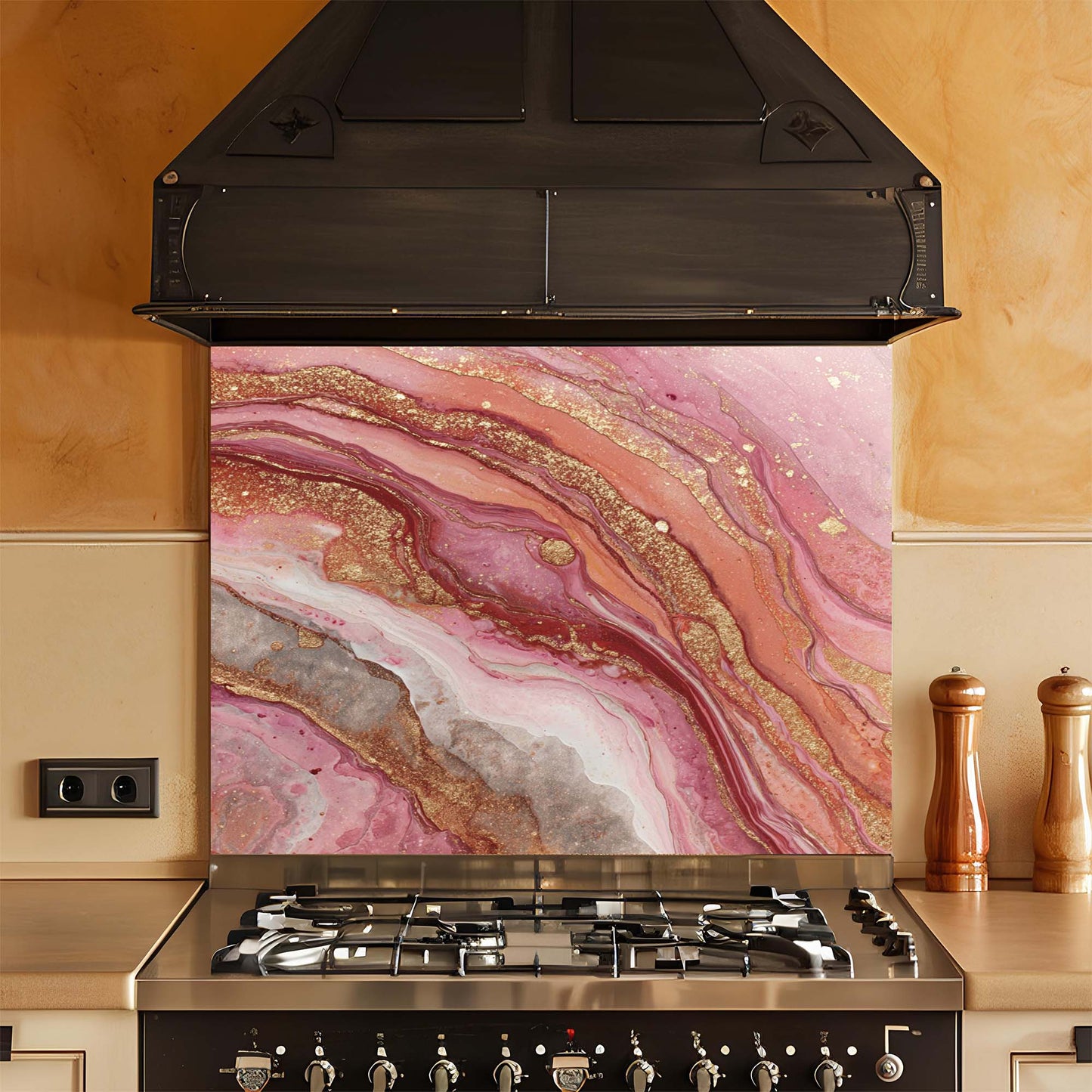 Rose Aura – Tempered Glass Backsplash for Kitchen | Elegant Onyx Inspired Backsplash