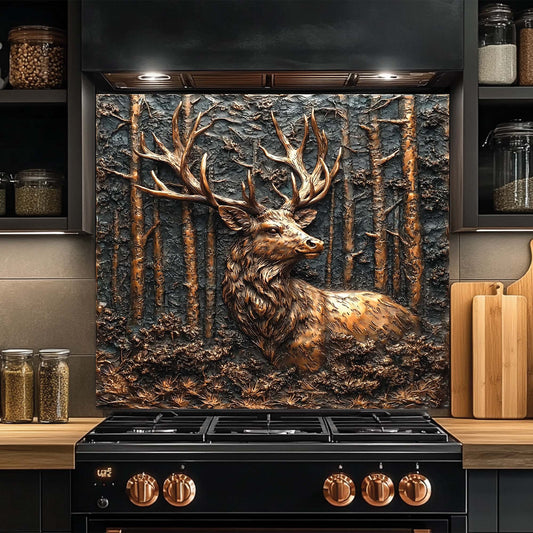 Forest Stag – Tempered Glass Backsplash for Kitchen Stove | Copper Look Backsplash