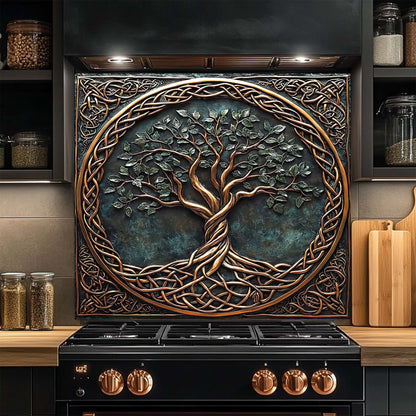 Celtic Roots – Tempered Glass Backsplash for Kitchen Stove | Tree of Life Copper Look Backsplash