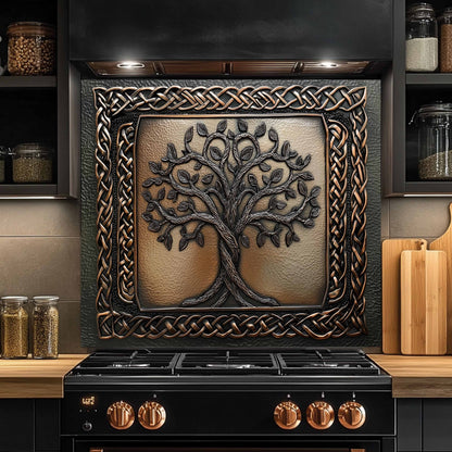 Custom Kitchen Backsplash – Celtic Roots Tempered Glass Stove Backsplash