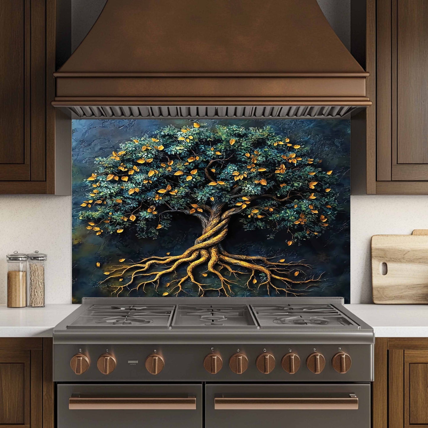 Golden Roots Kitchen Backsplash – Tempered Glass Backsplash for Kitchen Walls