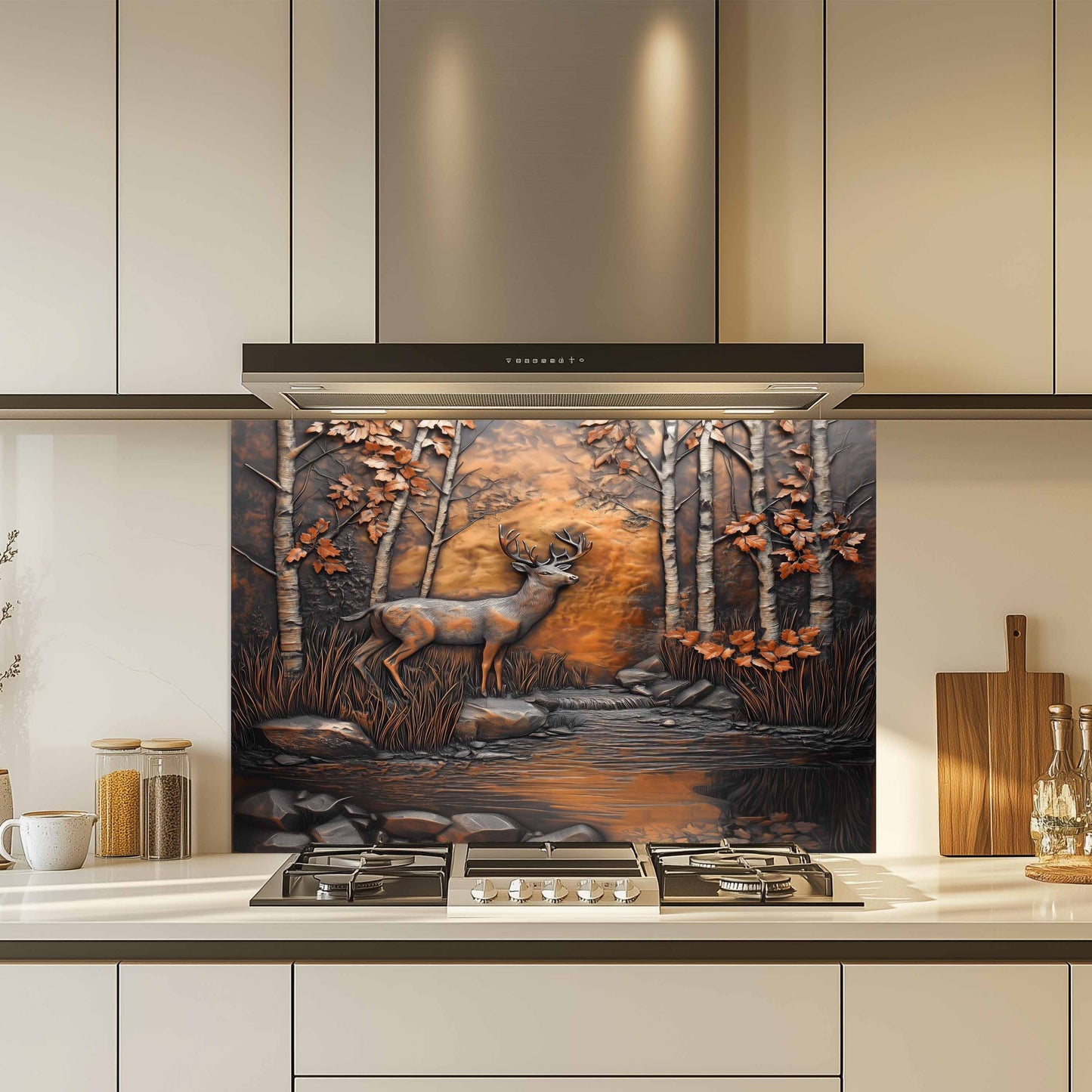 Autumn Stag Tempered Glass Backsplash – Deer in Forest Kitchen Splashback