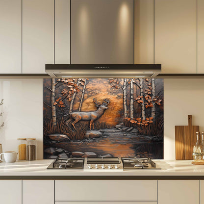 Autumn Stag Tempered Glass Backsplash – Deer in Forest Kitchen Splashback