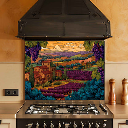 Tempered Glass Backsplash for Kitchen | Tuscan Vineyard & Sunset Countryside Scene