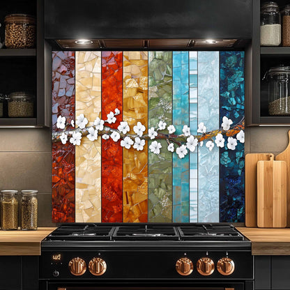 Glass Kitchen Backsplash – Blossom Spectrum Mosaic With Cherry Flower Branch