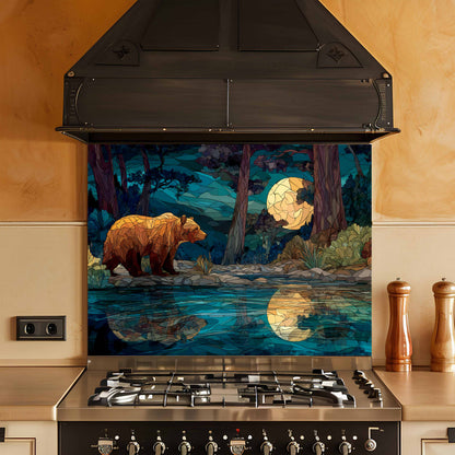 Moonlit Bear – Tempered Glass Backsplash For Forest Cabin Kitchen Style