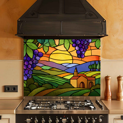 Tempered Glass Backsplash for Kitchen | Stained Glass Grape Vineyard Sunset
