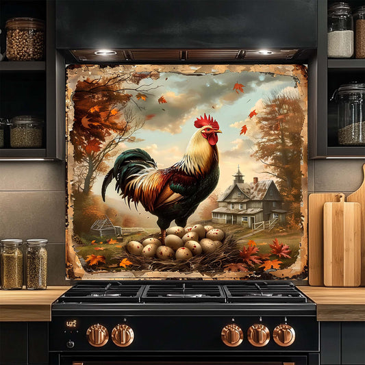 Morning Glory – Tempered Glass Backsplash for Kitchen Stove | Rustic Rooster Backsplash