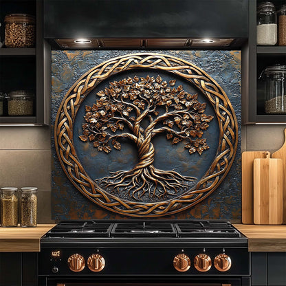 Rooted Soul – Tempered Glass Backsplash for Stove | Tree of Life Copper Look Backsplash