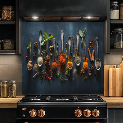 Culinary Symphony Tempered Glass Backsplash – Spice Art Kitchen Wall Decor