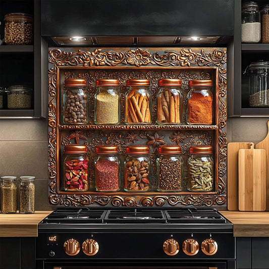 Spice Frame – Tempered Glass Backsplash for Kitchen | Copper Look Spice Jar Backsplash