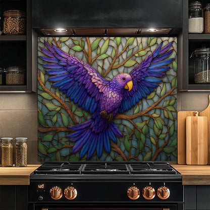 Violet Flight – Tempered Glass Backsplash for Kitchen Stove | Purple Bird Mosaic Backsplash
