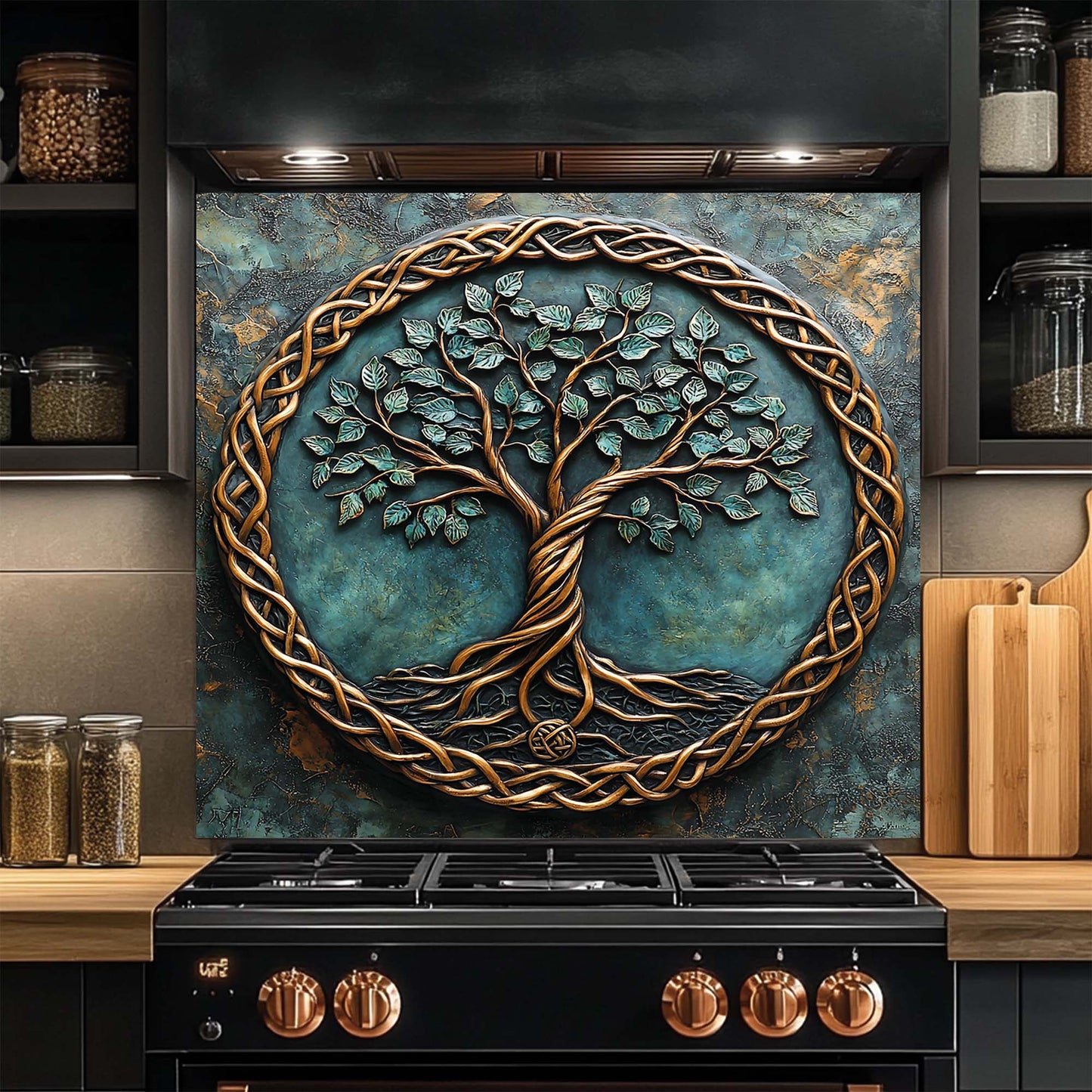 Ancient Bond – Tempered Glass Backsplash for Kitchen Stove | Tree of Life Backsplash